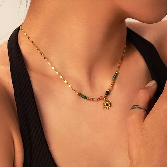 🔵𝟲𝟱%𝗢𝗙𝗙 𝗯𝘂𝗻𝗱𝗹𝗲𝘀 𝟯+🔵 NEW Sun Colorful Stone Stainless Steel Necklace - Picture 4 of 10